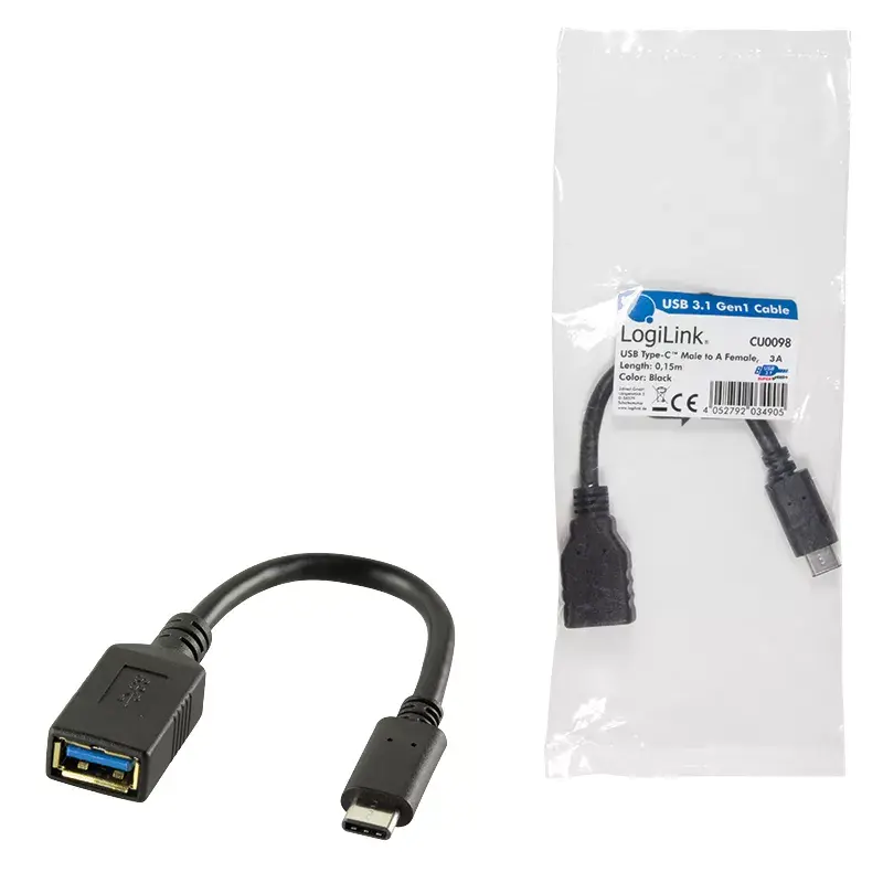 USB kábel LogiLink USB C - USB A 0,15m CU0098 čierny