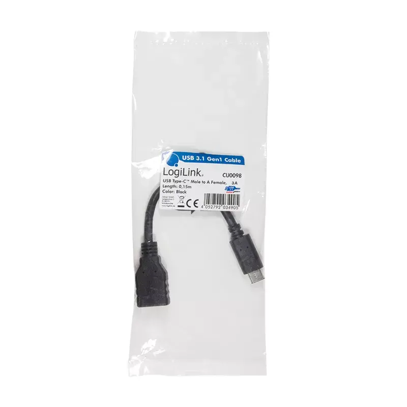 USB kábel LogiLink USB C - USB A 0,15m CU0098 čierny