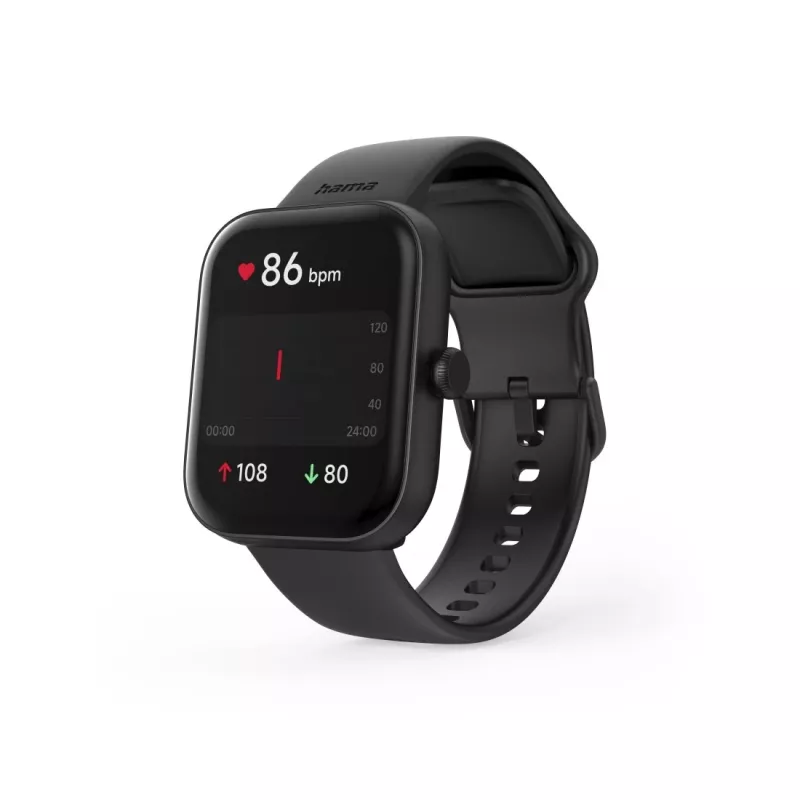 Inteligentné hodinky Hama Fit Watch 5000, 1,65-palcový (4,19 cm) TFT, 47 mm, funkcia telefónu, tep srdca, IP68, Bluetooth, čierne