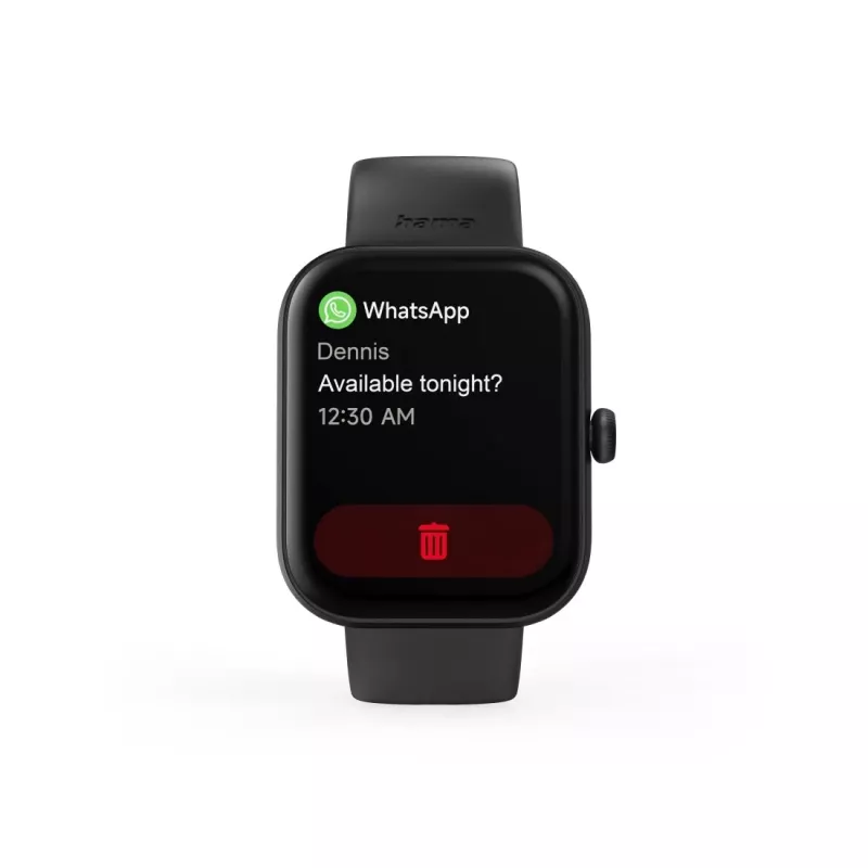 Inteligentné hodinky Hama Fit Watch 5000, 1,65-palcový (4,19 cm) TFT, 47 mm, funkcia telefónu, tep srdca, IP68, Bluetooth, čierne