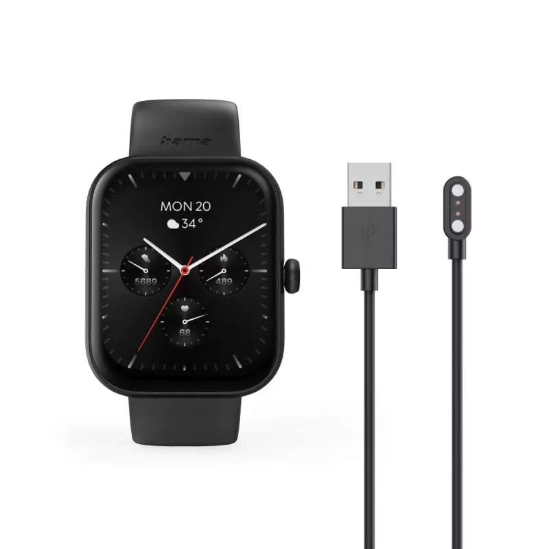Inteligentné hodinky Hama Fit Watch 5000, 1,65-palcový (4,19 cm) TFT, 47 mm, funkcia telefónu, tep srdca, IP68, Bluetooth, čierne