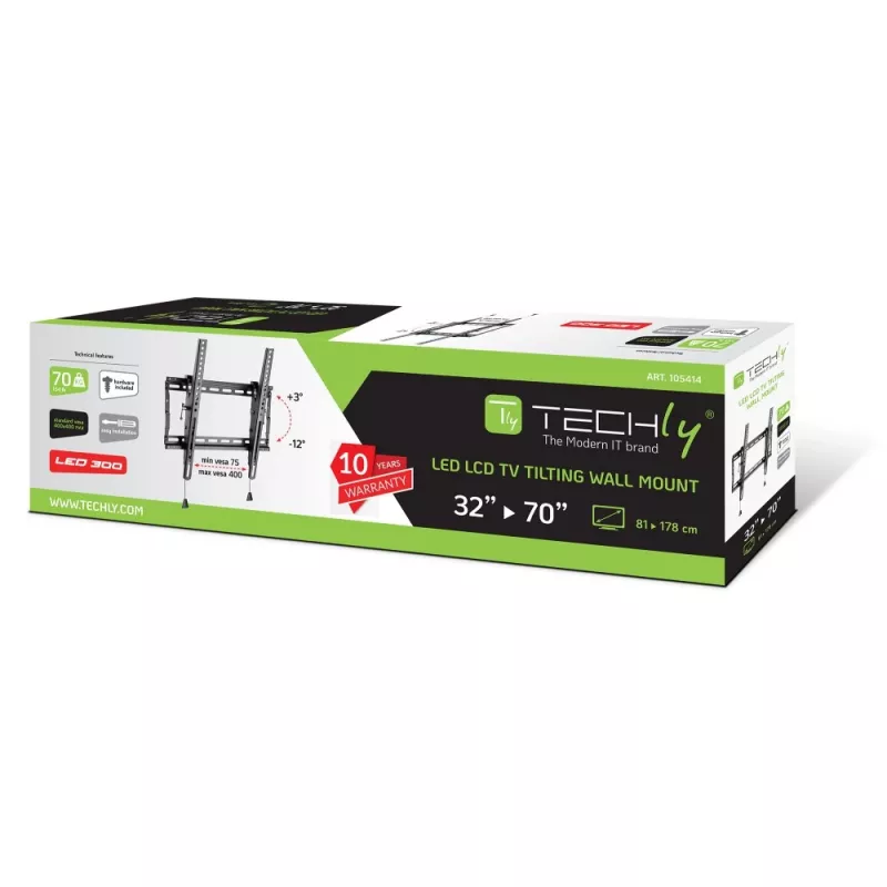 Techly ICA-PLB 59T nástenný držiak TV 32-70 palcov (81-178 cm), sklopný, 70 kg, tenký 49 mm, čierny