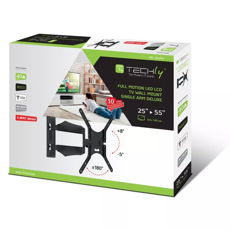 Techly ICA-PLB 271M nástenný držiak TV 25-52 palcov, otočný a sklopný, tenký, 40 kg, čierny