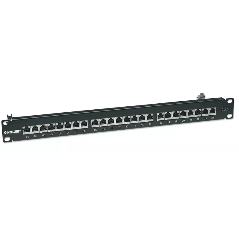 Intellinet patch panel, Cat6, FTP, 24-port, 1U, tienený, 90° Top-Entry LSA lišty, čierny