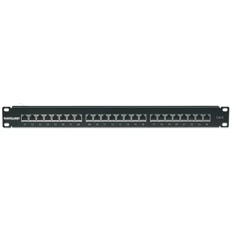 Intellinet patch panel, Cat6, FTP, 24-port, 1U, tienený, 90° Top-Entry LSA lišty, čierny