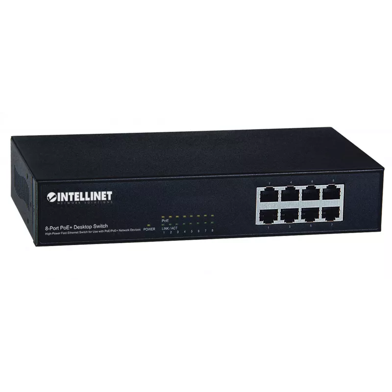 Switch, Intellinet 8-port Fast Ethernet PoE+ switch, 8 x PoE portov, 1,6 Gbit/s