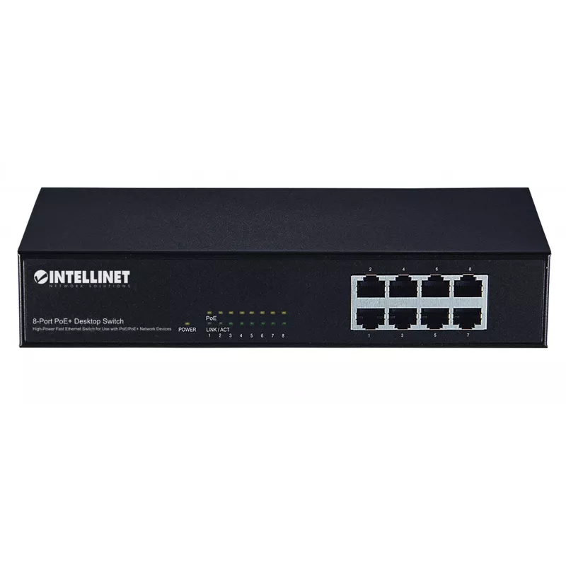 Switch, Intellinet 8-port Fast Ethernet PoE+ switch, 8 x PoE portov, 1,6 Gbit/s