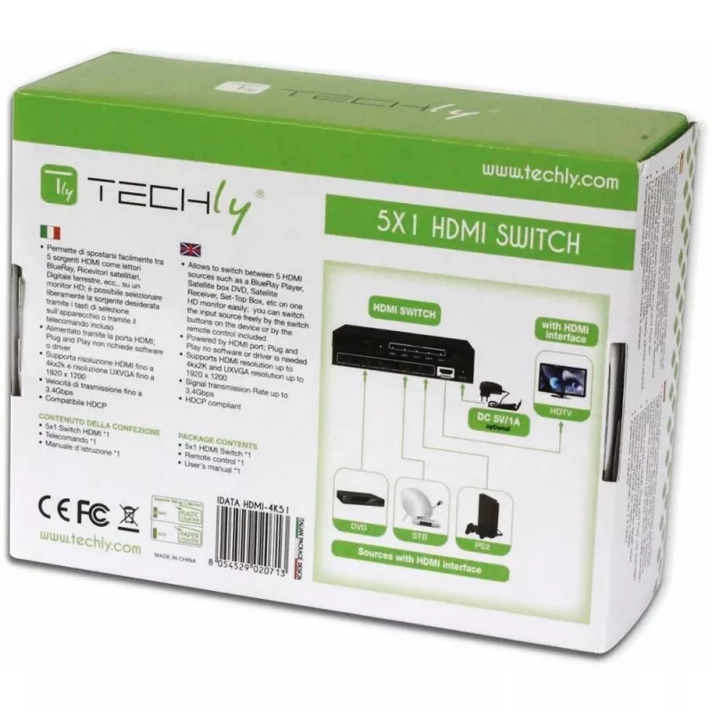 Techly 5 IN 1 OUT HDMI switch s diaľkovým ovládačom, 4Kx2K, 3D IDATA HDMI-4K51