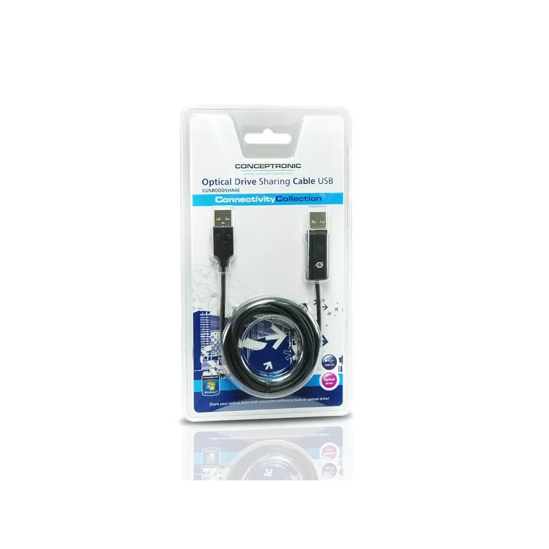 Conceptronic optický zdieľací kábel pre mechaniku USB, 1,8 m, čierny, USB A, USB A, samec/samec, 20 g