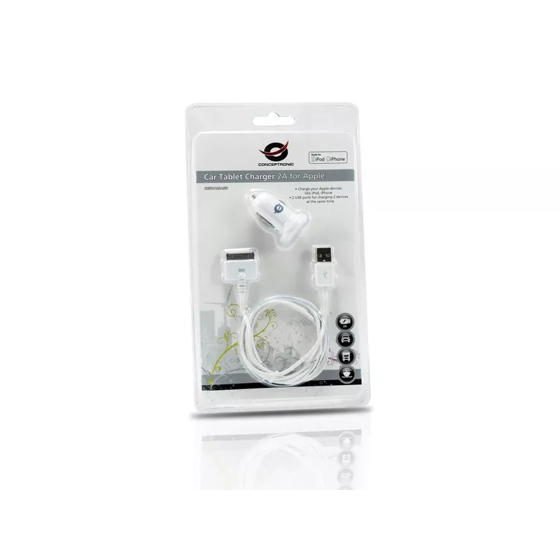 Conceptronic auto nabíjačka pre tablet 2A pre Apple, zapaľovač, 5 V, biela