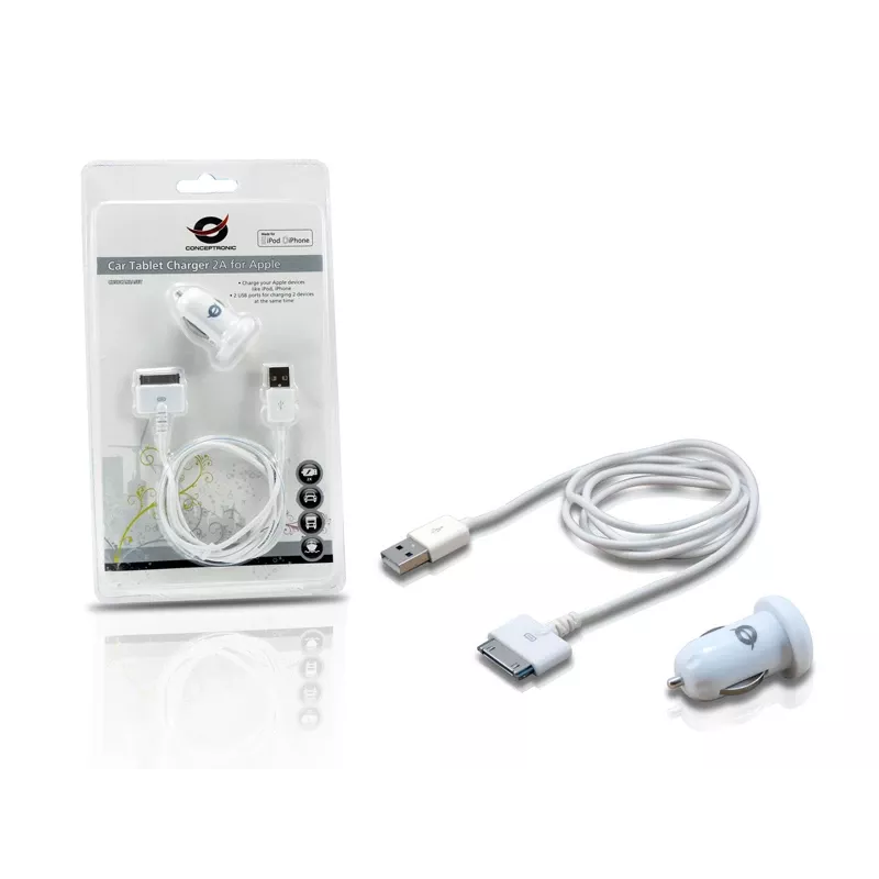 Conceptronic auto nabíjačka pre tablet 2A pre Apple, zapaľovač, 5 V, biela