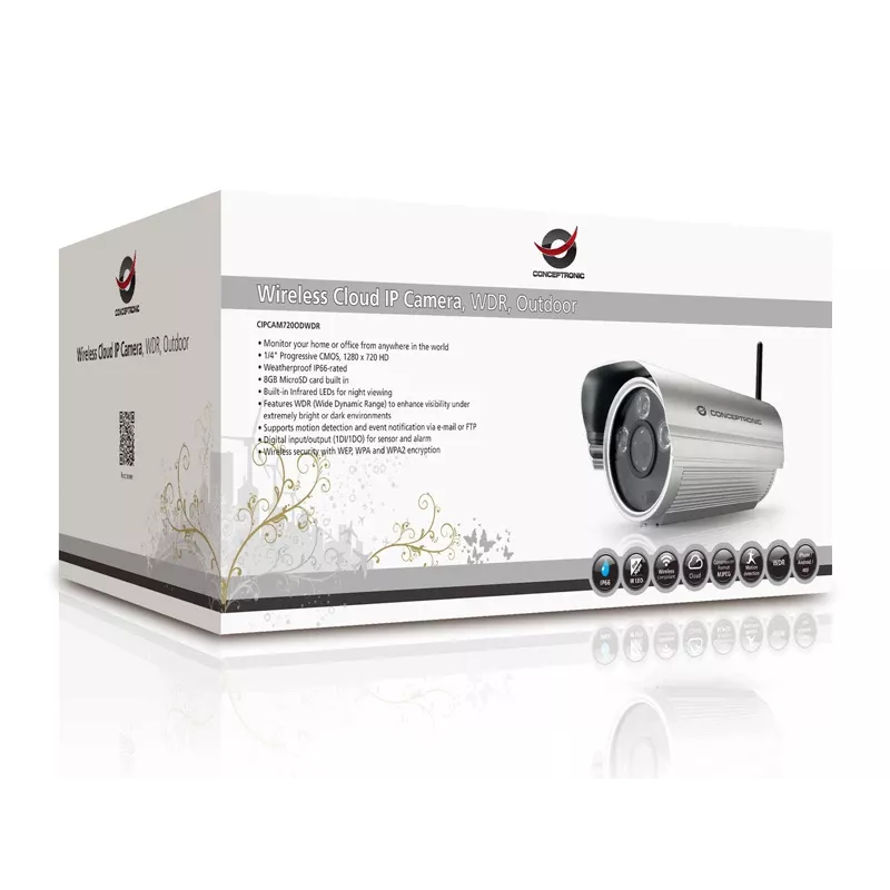 Conceptronic CIPCAM720ODWDR bezdrôtová cloudová IP kamera, vonkajšia, valcová, 720p HD, WDR, IP66, IR do 50 m, 8 GB microSD