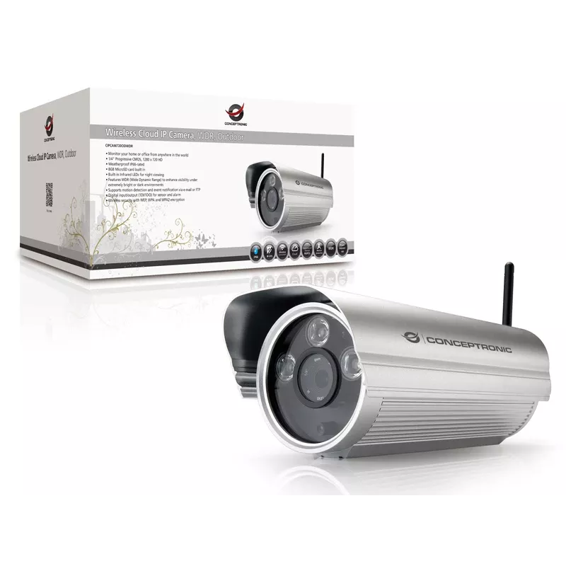 Conceptronic CIPCAM720ODWDR bezdrôtová cloudová IP kamera, vonkajšia, valcová, 720p HD, WDR, IP66, IR do 50 m, 8 GB microSD