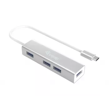 Equip USB-C na 4-port USB 3.0 hub, USB 3.2 Gen 1 (3.1 Gen 1) Type-C, USB 3.2 Gen 1 (3.1 Gen 1) Type-A, 5000 Mbit/s, strieborná, hliník, Windows 10, Windows 7, Windows 8