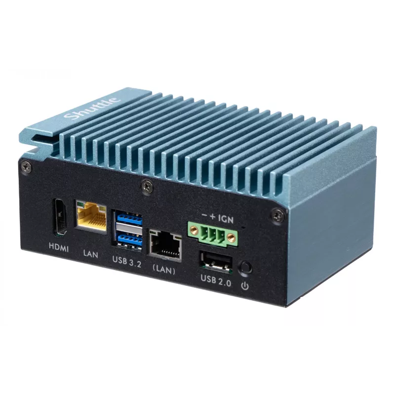Shuttle Edge PC SPCEL02, Intel Celeron J6412, 1x HDMI, 2x 2.5G LAN, 1x COM, DIO (4x in, 4x out), 3x USB, 2x M.2, 12-24V, 24/7 nepretržitá prevádzka, bez ventilátora, vrátane VESA a DIN držiaka