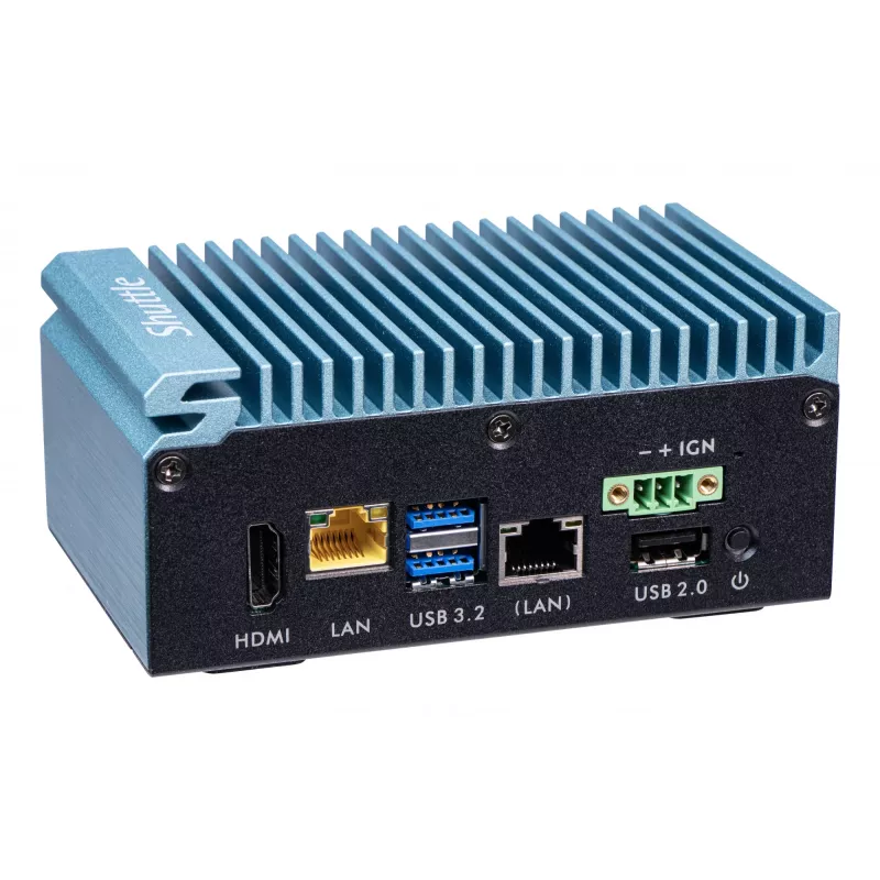 Shuttle Edge PC SPCEL02, Intel Celeron J6412, 1x HDMI, 2x 2.5G LAN, 1x COM, DIO (4x in, 4x out), 3x USB, 2x M.2, 12-24V, 24/7 nepretržitá prevádzka, bez ventilátora, vrátane VESA a DIN držiaka