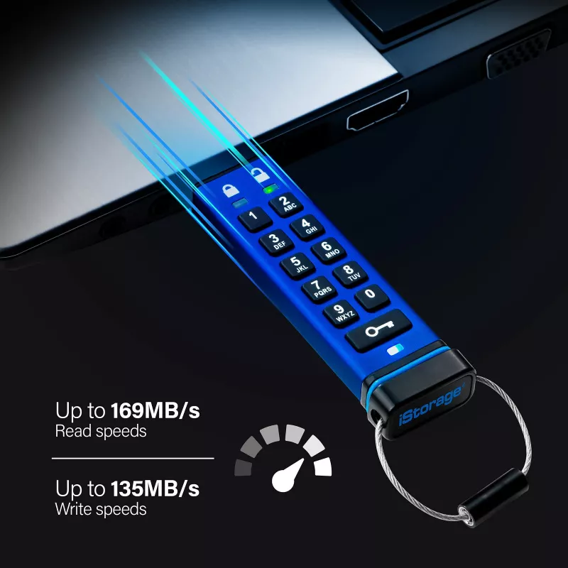 iStorage datAshur PRO 64 GB | Bezpečný USB kľúč | FIPS 140-2 Level 3 certifikovaný | NLNCSA DEP-V certifikovaný | NATO Restricted certifikovaný | AES-XTS 256-bit hardvérové šifrovanie | Chránený PIN | Odolný proti prachu/vode