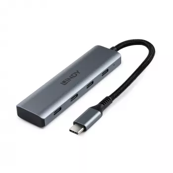 Lindy 4 port USB 3.2 Gen 2 Type-C hub, USB 3.2 Gen 2 (3.1 Gen 2) Type-C, USB 3.2 Gen 2 (3.1 Gen 2) Type-C, 10000 Mbit/s, sivá, hliník, plast, okrúhly kábel