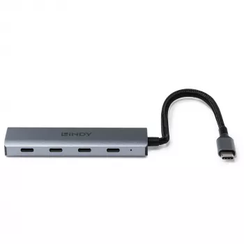 Lindy 4 port USB 3.2 Gen 2 Type-C hub, USB 3.2 Gen 2 (3.1 Gen 2) Type-C, USB 3.2 Gen 2 (3.1 Gen 2) Type-C, 10000 Mbit/s, sivá, hliník, plast, okrúhly kábel