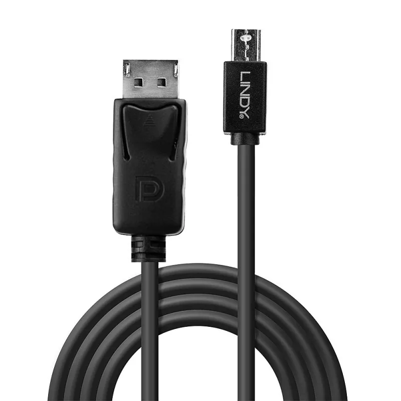 Lindy 41647 kábel Mini DisplayPort na DisplayPort, samec/samec, DP 1.2, 4K 4096x2160, so zámkom, 3 m, čierny