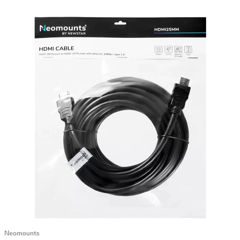 Neomounts HDMI25MM HDMI kábel – 7,5 metra, 7,5 m, 10,2 Gbit/s, čierny