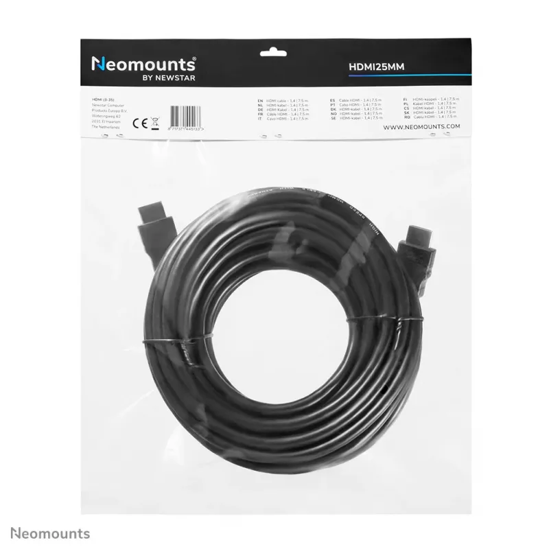 Neomounts HDMI25MM HDMI kábel – 7,5 metra, 7,5 m, 10,2 Gbit/s, čierny