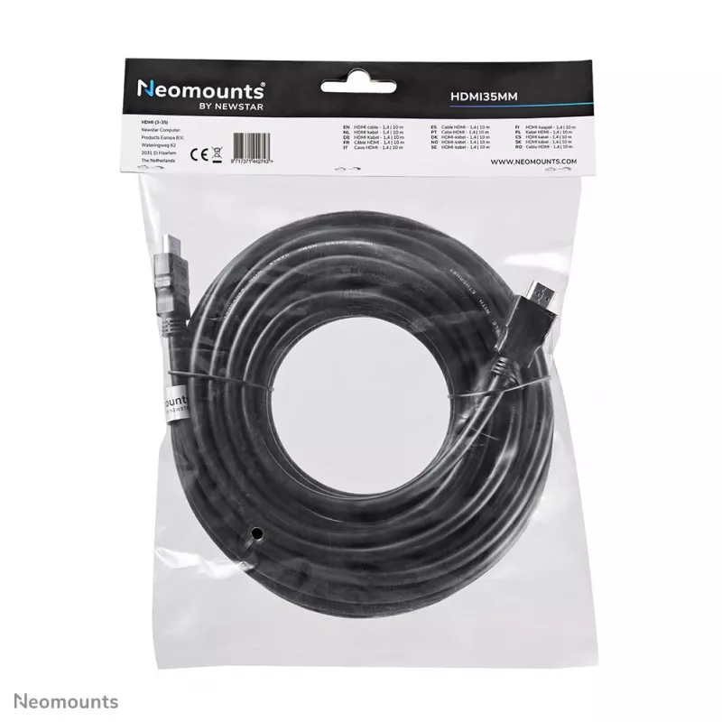 Neomounts HDMI35MM HDMI kábel - 10 metrov, 10 m, HDMI Type-A (štandard), HDMI Type-A (štandard), 10,2 Gbit/s, čierny