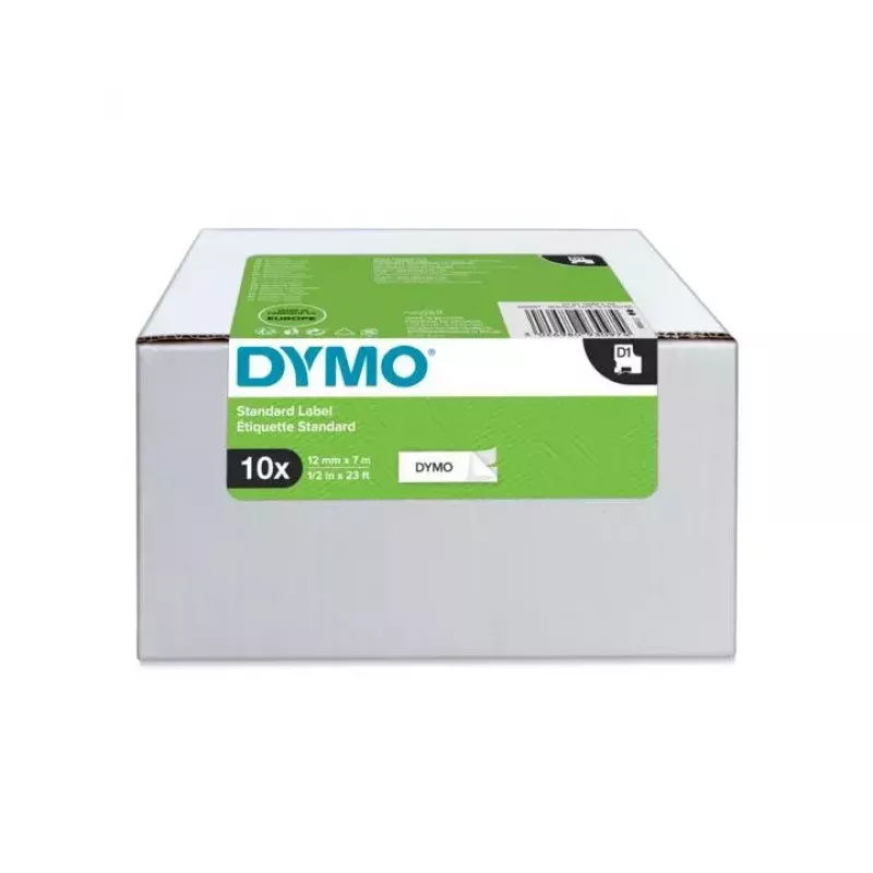 DYMO Authentic D1 etikety | čierna tlač na bielu | 12 mm x 7 m | samolepiace etikety pre LabelManager tlačiareň etikiet | 10 kusov