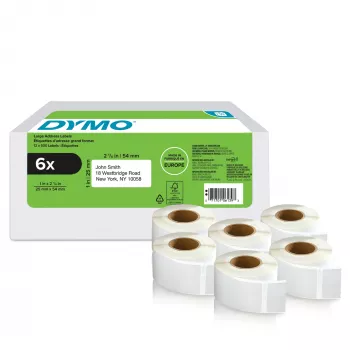 DYMO LabelWriter 2177564 etikety so spiatočnou adresou, 25 x 54 mm, 6 roliek x 500, biele