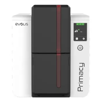 Tlačiareň plastových kariet Evolis Primacy 2 — farebná sublimácia/termotransfer s živicou, 300 x 1200 DPI, podávač na 100 kariet, Fast Ethernet