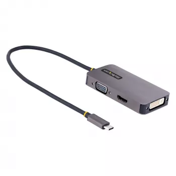 StarTech.com USB-C video adaptér, USB-C na HDMI DVI VGA adaptér, až do 4K 60Hz, hliník, multiport video display adaptér, kompatibilný s Thunderbolt 3/4, USB Type-C cestovný adaptér