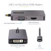 StarTech.com USB-C video adaptér, USB-C na HDMI DVI VGA adaptér, až do 4K 60Hz, hliník, multiport video display adaptér, kompatibilný s Thunderbolt 3/4, USB Type-C cestovný adaptér