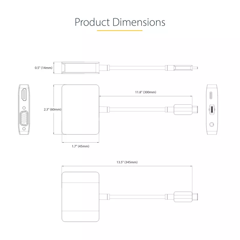 StarTech.com USB-C video adaptér, USB-C na HDMI VGA multiport adaptér, 3,5-mm audio, 4K 60Hz HDR, 100W PD Pass-Through, kompatibilný s Thunderbolt 3/4 – USB-C display cestovný adaptér