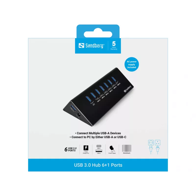 Sandberg USB 3.0 hub 6+1 portov