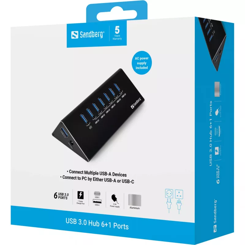 Sandberg USB 3.0 hub 6+1 portov