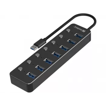 USB hub Sandberg 7 portov USB 3.0 čierny hliník