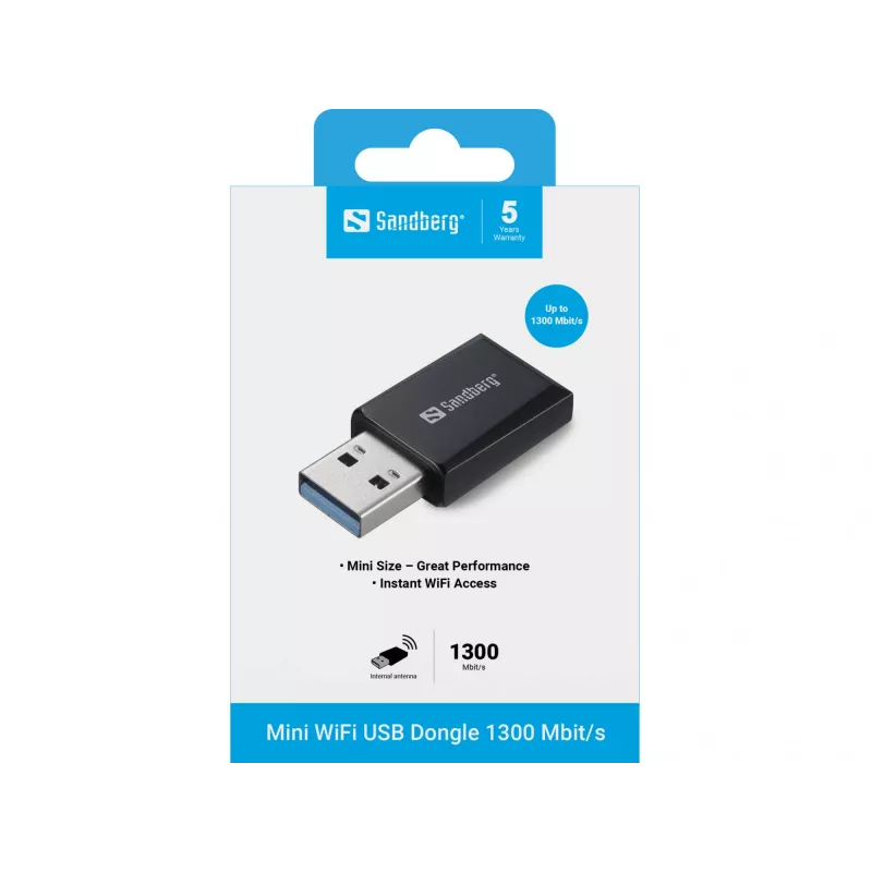 Mini WiFi dongle Sandberg 1300 Mbit/s USB Type-A Dual-band