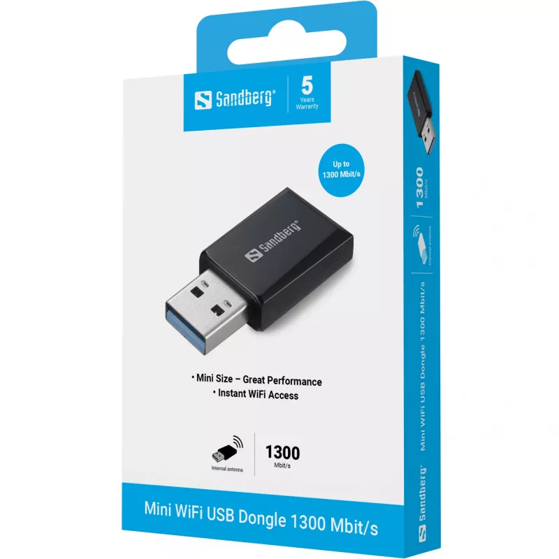 Mini WiFi dongle Sandberg 1300 Mbit/s USB Type-A Dual-band