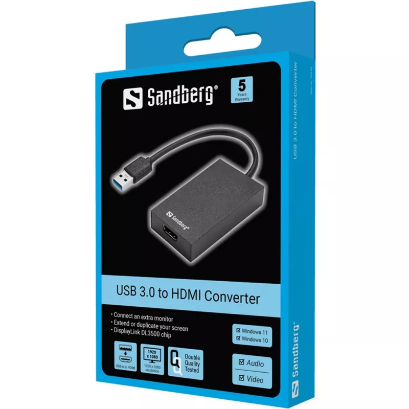 Sandberg USB 3.0 na HDMI konvertor čierna pasívny video konvertor