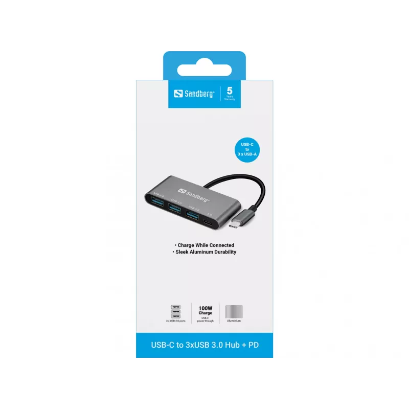 USB-C na 3xUSB 3.0 hub + PD Sandberg 136-03