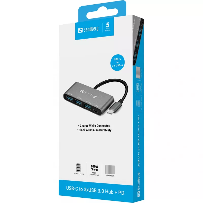 USB-C na 3xUSB 3.0 hub + PD Sandberg 136-03