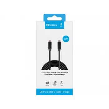 Sandberg USB-C USB-C 2M USB 3.1 Gen.2, 2 m, USB C, USB C, USB 3.2 Gen 2 (3.1 Gen 2), konektor samec/samec, čierna