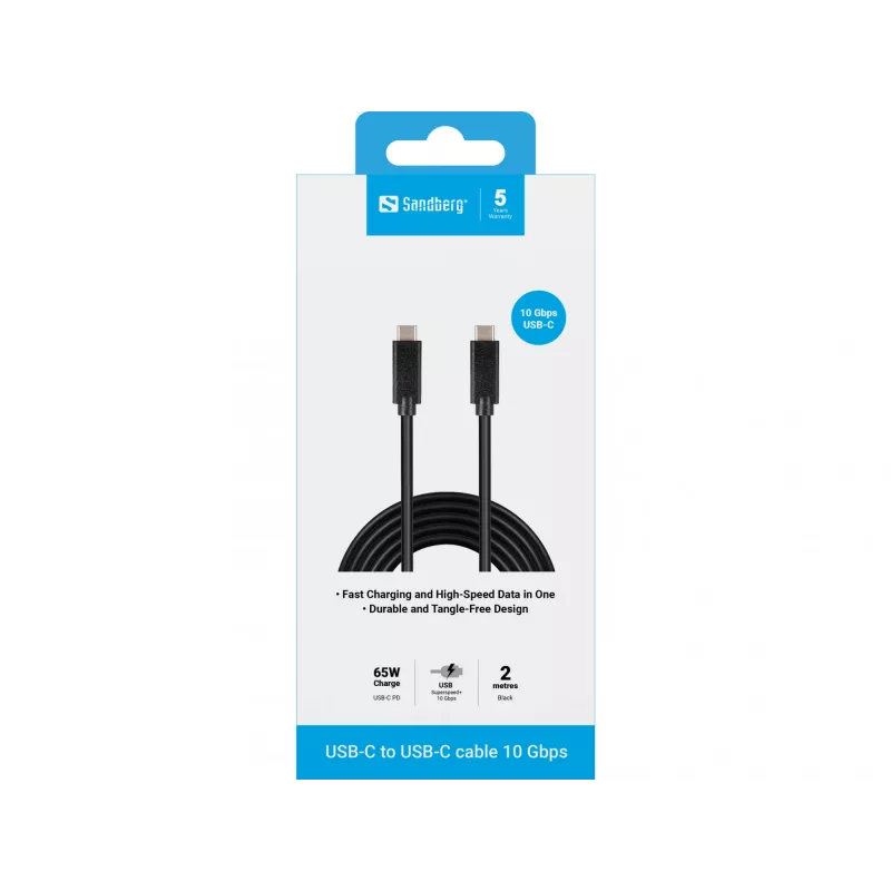 Sandberg USB-C USB-C 2M USB 3.1 Gen.2, 2 m, USB C, USB C, USB 3.2 Gen 2 (3.1 Gen 2), konektor samec/samec, čierna