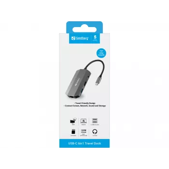 USB-C dok Sandberg 6in1 Travel Dock
