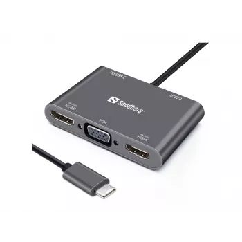 Sandberg USB-C dok 2xHDMI+1xVGA+USB+PD