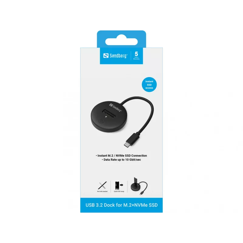 Sandberg USB 3.2 dock pre M.2+NVMe SSD 4 TB čierna