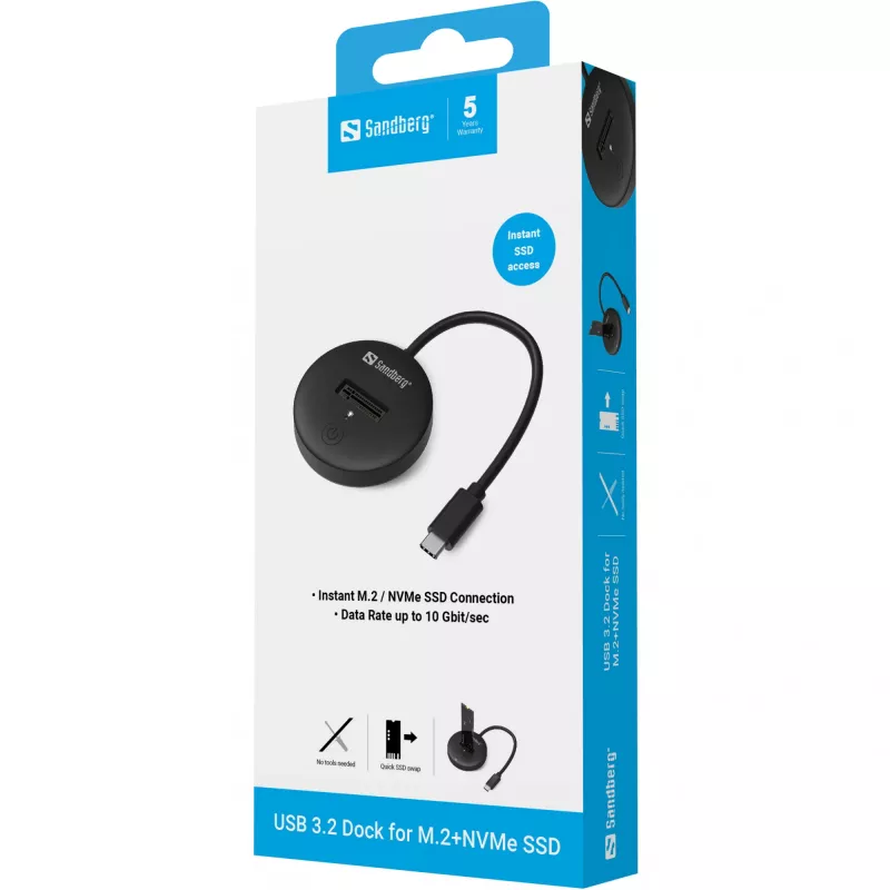 Sandberg USB 3.2 dock pre M.2+NVMe SSD 4 TB čierna
