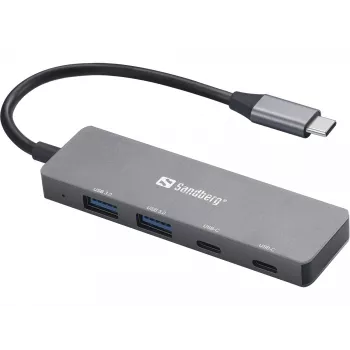 Sandberg USB-C na 2xUSB-A + 2xUSB-C hub sivá hliník