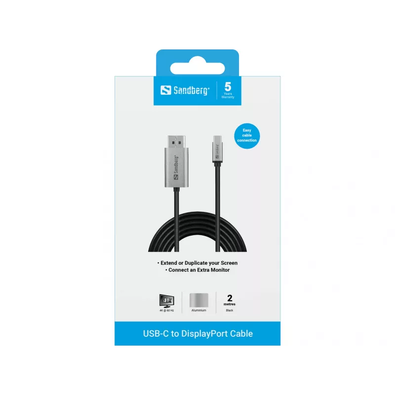 Sandberg USB-C na DisplayPort kábel 2M USB Type-C DisplayPort 2m