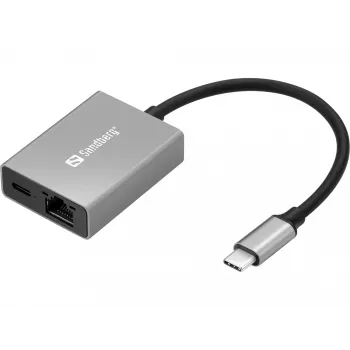 Sandberg USB-C Gigabit adaptér PD100W USB Type-C RJ-45 1 Gbit/s sivý